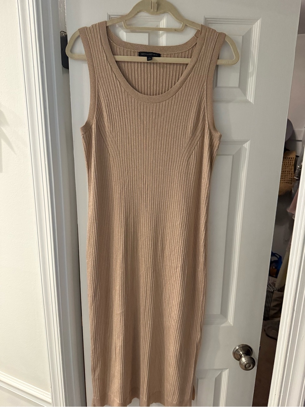 Gold Metallic Sleeveless Ribbed Midi Dress